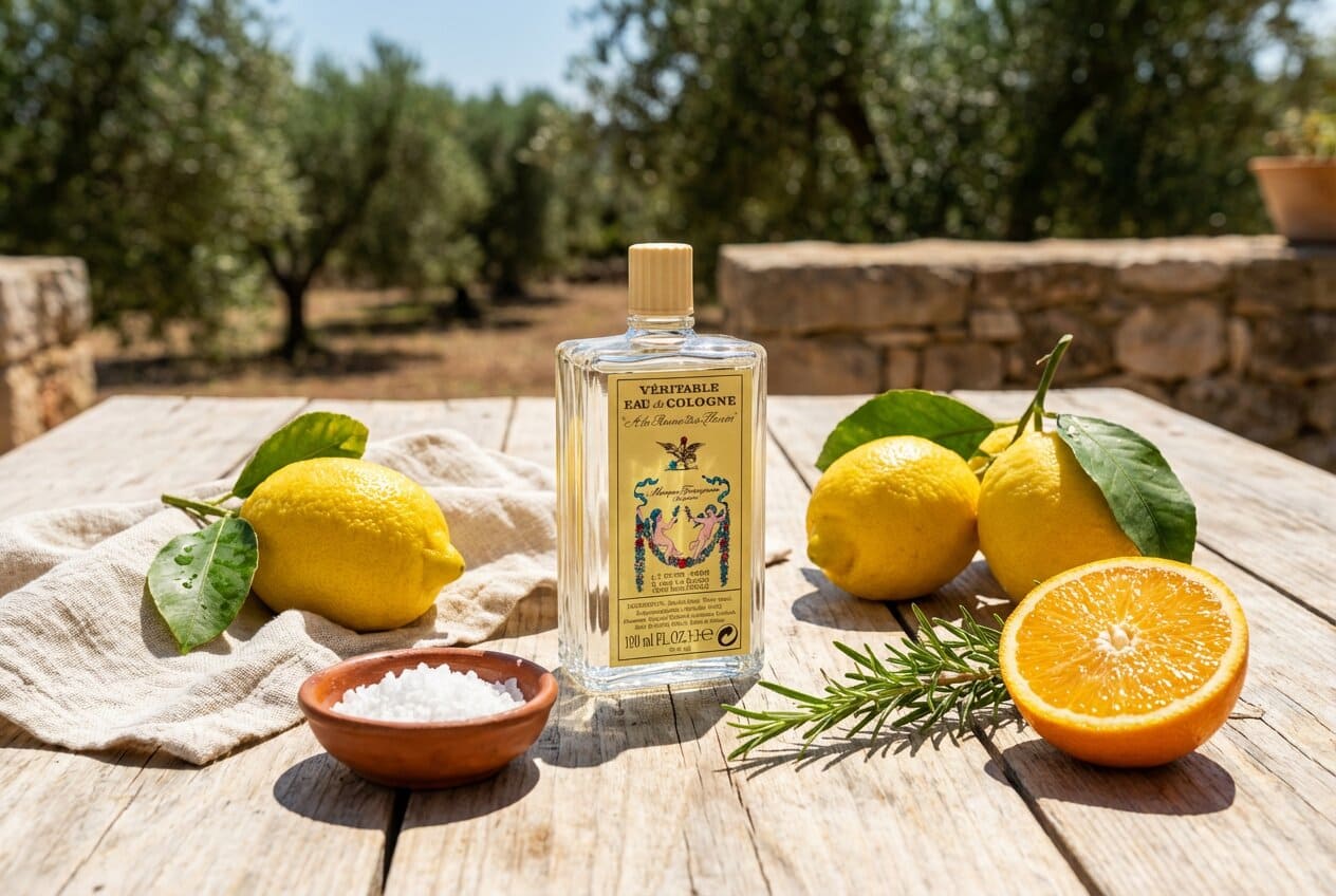 Table extérieure bois brut et citrons